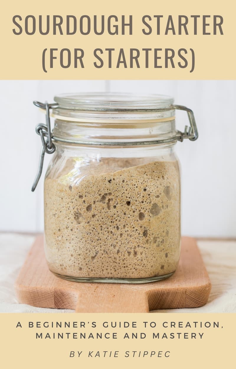 The cover of Sourdough Starter (For Starters): a jar of bubbling starter on a wooden board